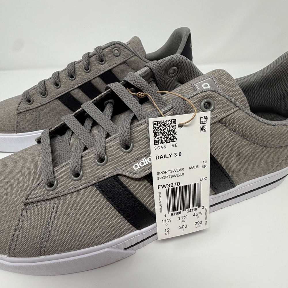 Adidas Daily 3.0 Men's Grey Black Canvas Skate Sneakers FW3270 Size 12-NWT